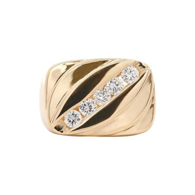 1 Carat Diagonal Diamond Channel Set 14K Gold Vintage Mens Ring