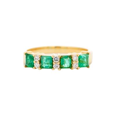 1 Carat TW Square Natural Emerald and Diamond 5 stone Band Ring in 14K Gold