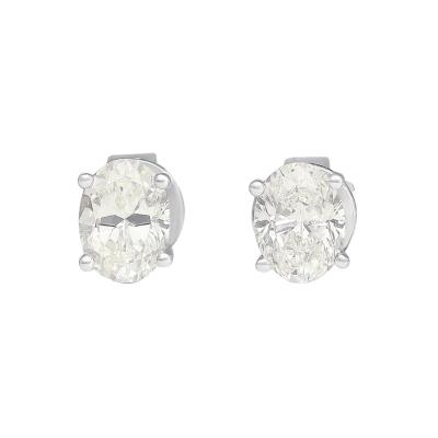 1 Carat Total Oval Cut 18K White Gold Solitaire 4 Prong Stud Earrings