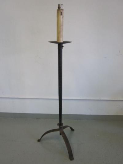 1 French Mid Century Hammered Wrought Iron Floor Lamp c 1940