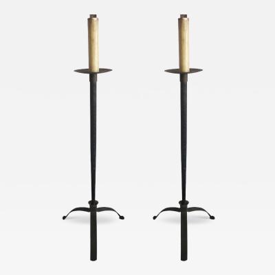 1 French Mid Century Hammered Wrought Iron Floor Lamp c 1940