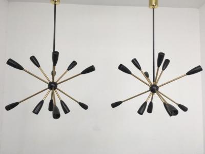 1 of 2 1950s Sputnik Pendant Chandelier Lamp in Black