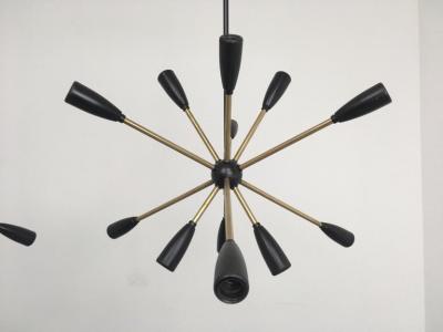 1 of 2 1950s Sputnik Pendant Chandelier Lamp in Black