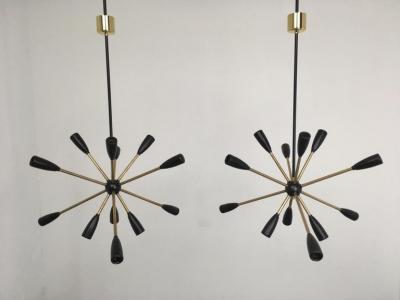 1 of 2 1950s Sputnik Pendant Chandelier Lamp in Black