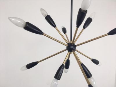 1 of 2 1950s Sputnik Pendant Chandelier Lamp in Black