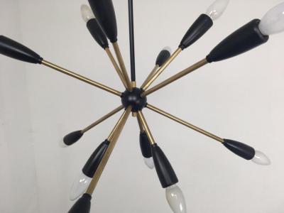 1 of 2 1950s Sputnik Pendant Chandelier Lamp in Black