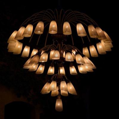 1 of 2 Huge Extra Large 1950s Italian Chandelier with 49 Tulip Glass Shades