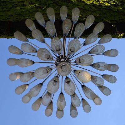 1 of 2 Huge Extra Large 1950s Italian Chandelier with 49 Tulip Glass Shades