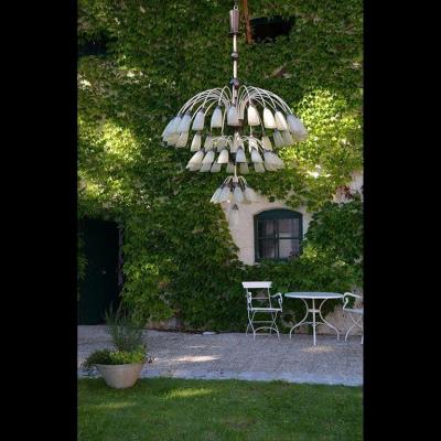 1 of 2 Huge Extra Large 1950s Italian Chandelier with 49 Tulip Glass Shades