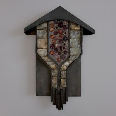 1 of 2 Large 1940s Verdigris Copper and Glass Block Wall Lights Italy