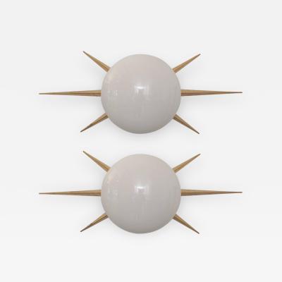 1 of 2 Pair of Huge Murano Glass and Brass Starburst Sconces or Wall Lamps