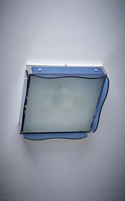 1 of 3 1960s Design Flush Mount in Tinted Blue Glass Nos Italy