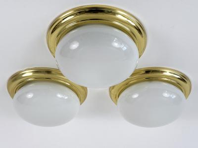 1 of 3 Vintage Brass Opaline Glass Flush Mounts or Sconces Germany 1970s