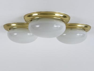 1 of 3 Vintage Brass Opaline Glass Flush Mounts or Sconces Germany 1970s
