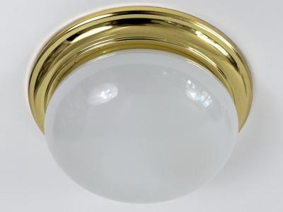 1 of 3 Vintage Brass Opaline Glass Flush Mounts or Sconces Germany 1970s