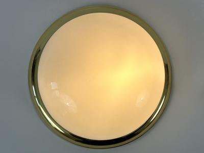 1 of 3 Vintage Brass Opaline Glass Flush Mounts or Sconces Germany 1970s
