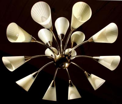 1 of 4 Brass and Glass Butterfly Chandeliers Germany 1950s