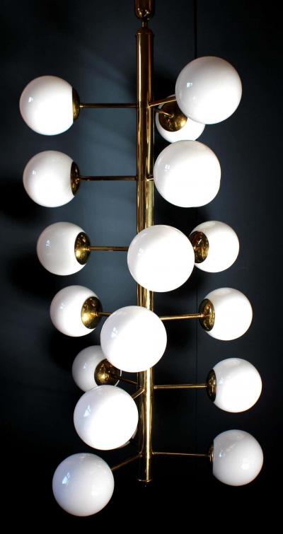 1 of 4 Gigantic Brass Opal Glass Chandelier Germany 1970s
