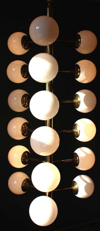 1 of 4 Gigantic Brass Opal Glass Chandelier Germany 1970s