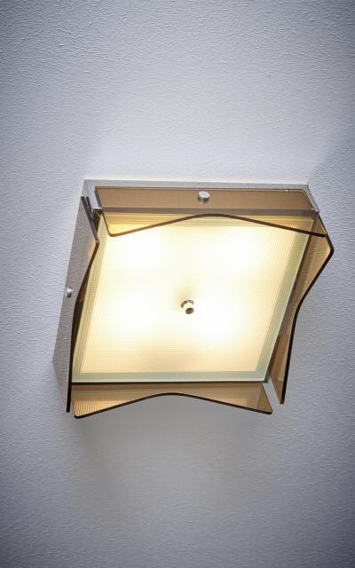 1 of 6 1960s Design Flush Mount in Tinted Brown Glass Nos Italy