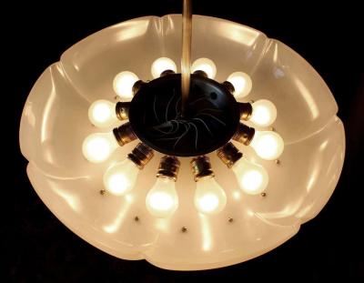 1 of 7 Ballroom Shell Brass Chandeliers Germany 1950s