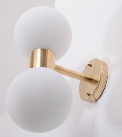 1 of 8 Stilnovo Style Brass and White Glass Wall Lamps or Sconces