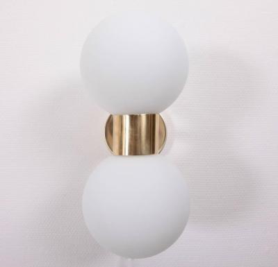 1 of 8 Stilnovo Style Brass and White Glass Wall Lamps or Sconces