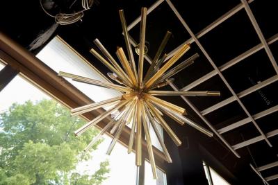 1 or 2 Huge Brass and Amber Murano Glass Sputnik Chandelier Venini Style