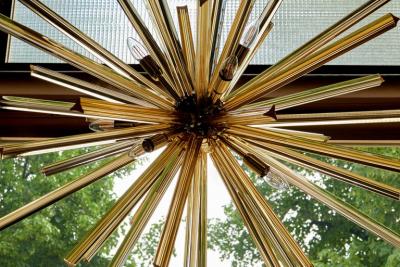 1 or 2 Huge Brass and Amber Murano Glass Sputnik Chandelier Venini Style