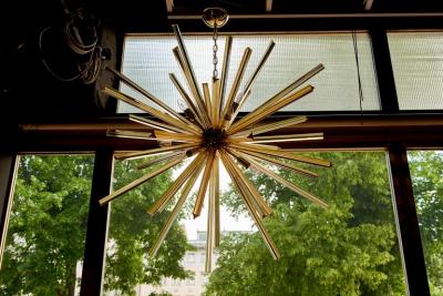1 or 2 Huge Brass and Amber Murano Glass Sputnik Chandelier Venini Style