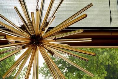 1 or 2 Huge Brass and Amber Murano Glass Sputnik Chandelier Venini Style