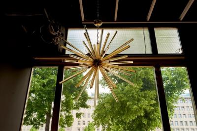 1 or 2 Huge Brass and Amber Murano Glass Sputnik Chandelier Venini Style