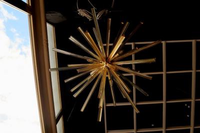 1 or 2 Huge Brass and Amber Murano Glass Sputnik Chandelier Venini Style