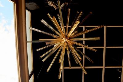 1 or 2 Huge Brass and Amber Murano Glass Sputnik Chandelier Venini Style