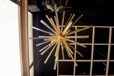 1 or 2 Huge Brass and Amber Murano Glass Sputnik Chandelier Venini Style