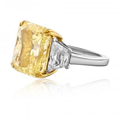 10 06ct Fancy Yellow Radiant Cut Three Stone Diamond Engagement Ring