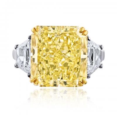 10 06ct Fancy Yellow Radiant Cut Three Stone Diamond Engagement Ring