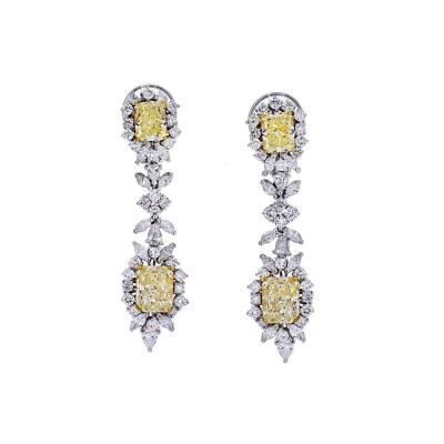 10 75 Carat Radiant Cut VVS1 Fancy Yellow Diamond Drop Earrings