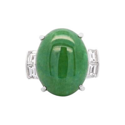 10 91 Carat Oval Jadeite Jade Baguette Diamond Platinum Filigree Ring