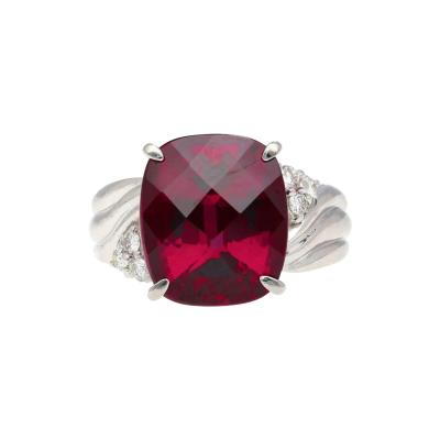 10 96 Carat Rubellite Tourmaline and Diamond Accent Platinum Ring