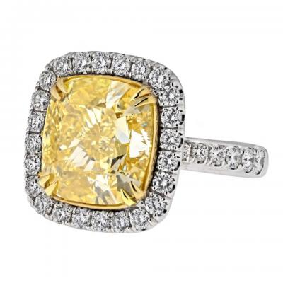 10 CARAT CUSHION CUT DIAMOND FANCY INTENSE YELLOW GIA HALO RING