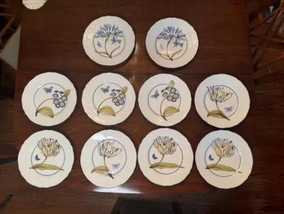 10 Colefax Fowler Tulip and Butterfly 11 Inch Dinner Plates