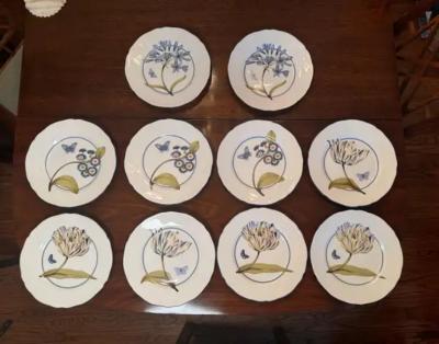 10 Colefax Fowler Tulip and Butterfly 11 Inch Dinner Plates
