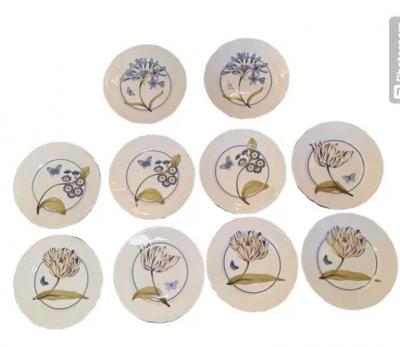 10 Colefax Fowler Tulip and Butterfly 11 Inch Dinner Plates
