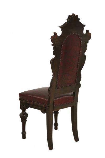 10 Italian Renaissance Style Walnut and Leather High Back Dining Side Chairs
