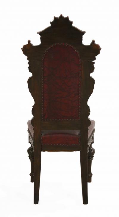 10 Italian Renaissance Style Walnut and Leather High Back Dining Side Chairs