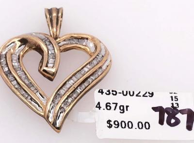 10 Karat Yellow Gold Heart Charm Pendant with Diamonds