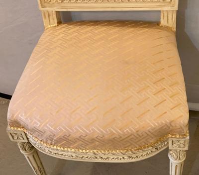 10 Swedish Louis XVI Style Dining Side Chairs Painted Carved Frames New Fabric