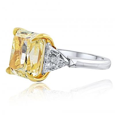 10 carat Radiant Cut Diamond Fancy Yellow GIA Three Stone Engagement Ring
