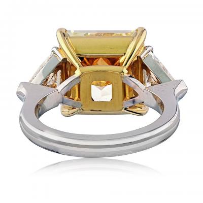 10 carat Radiant Cut Diamond Fancy Yellow GIA Three Stone Engagement Ring